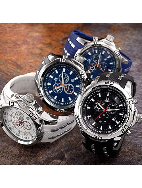 Joshua & Sons Men's Chronograph Watch - 3 Subdials with Date Window On Comfortable Silicone Strap - JS50