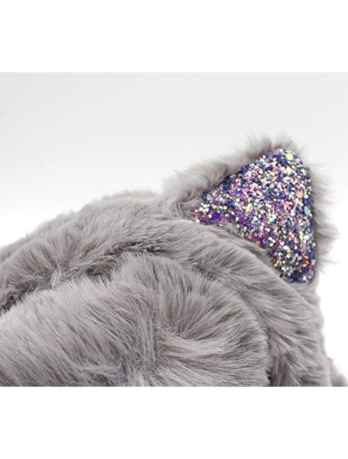 C.C-Us Women Girls Foldable Winter Ear Muffs Fluffy Plush Soft Ear Warmers with Sequins Cat Ears