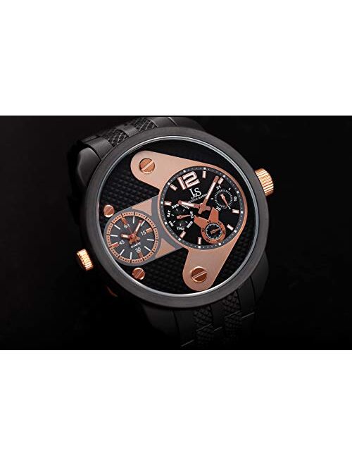 Joshua & Sons Men's Colored Dual Time Zone Watch - Swiss Quartz Watch with Unique Design On Silicone Strap - JS52