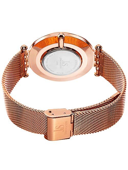 Joshua & Sons Men's Crystal Watch - 10 Genuine Crystal Baguette Hour Markers On Stainless Steel Mesh Bracelet - JS90