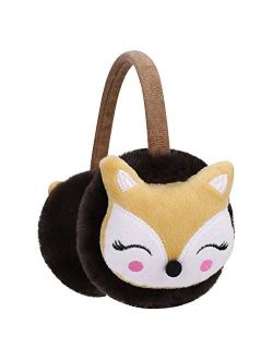Haozaikeji Winter Warm Earmuffs Soft Plush Ear Warmers Faux Fur Padded Ear Covers Cartoon Fox Earwarmers Fluffy Outdoor Ear Protector