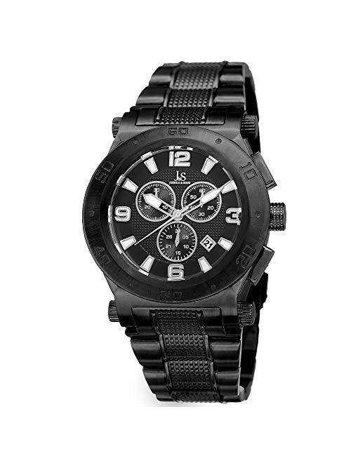Joshua & Sons Men's Chronograph Watch - 3 Multifunction Subdials with Date Window on Textured Alloy Bracelet - JX104