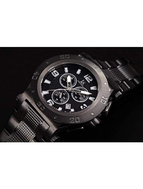 Joshua & Sons Men's Chronograph Watch - 3 Multifunction Subdials with Date Window on Textured Alloy Bracelet - JX104