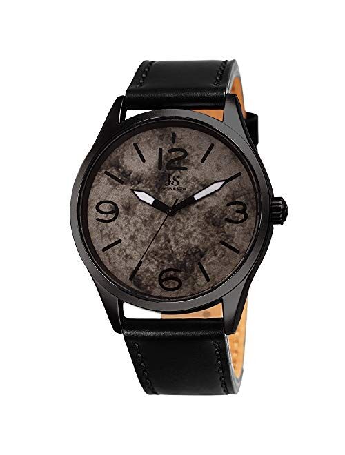 Joshua & Sons JX144 Designer Men’s Watch – Genuine Leather Strap, Marble Stone Design Dial with Matte Finish Bezel Case – Comfortable and Casual
