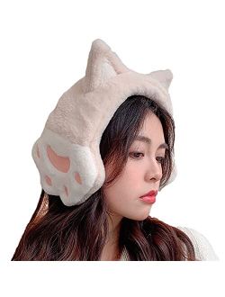 Jilneed Ear Muffs for Women Winter Outdoors Furry Cute Cat Ear Warmers Teen Girls Soft Warm Faux Fur Earmuffs
