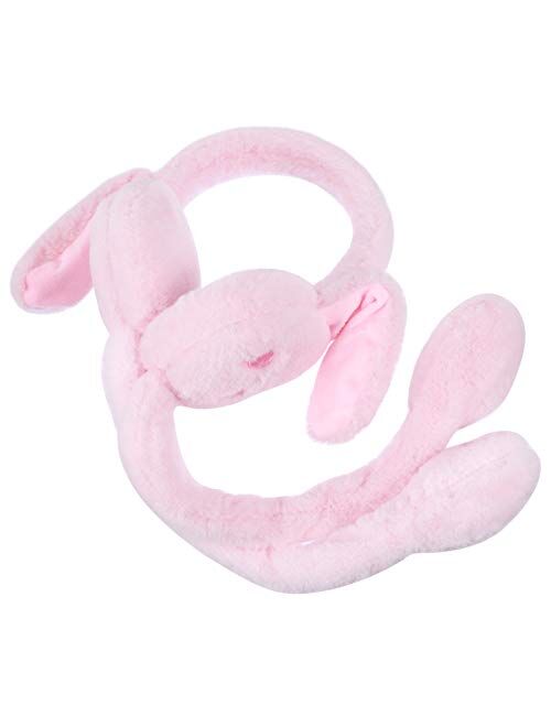 balacoo Bunny Earmuffs with Moving Jumping Rabbit Ears Fur Earmuffs Cute Rabbit Ear Furry Earmuffs Winter Plush Earwarmer