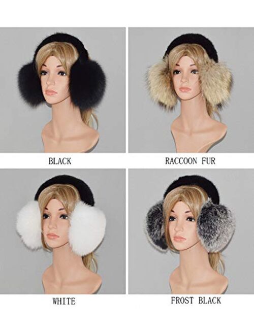 Tebapi Winter Big Fox Fur Earmuffs Women Fluffy Natural Fox Fur Earmuff Girls with Mink Fur Ear Muff Earlap