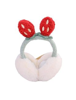Harr Winter Ear Muffs Faux Fur Earmuffs Strawberry Ears Foldable Plush Thermal Ear Warmers Women Ladies Girls Cold Weather