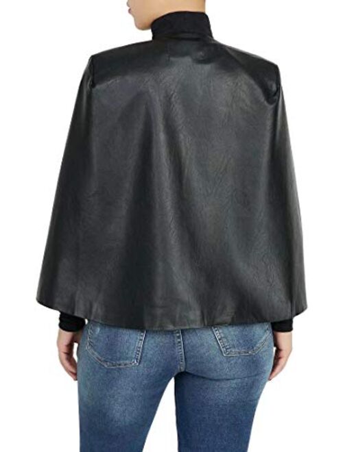 Aro Lora Women's PU Faux Leather Open Front Cape Cloak Poncho Slit Sleeve Short Jacket Coat Blazer