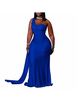 Womens Plus Size Sexy Elegant One Shoulder Bodycon Long Formal Party Dress Evening Gown