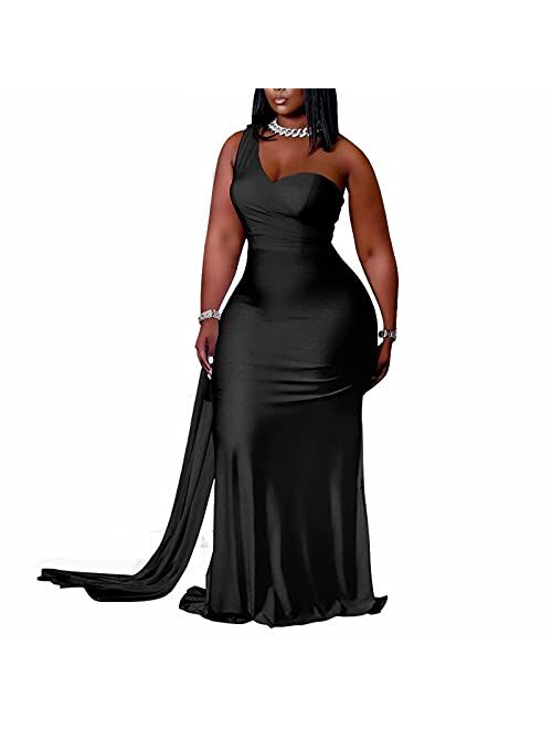Aro Lora Womens Plus Size Sexy Elegant One Shoulder Bodycon Long Formal Party Dress Evening Gown
