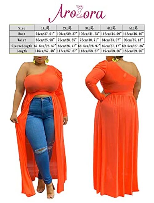 Aro Lora Womens Plus Size One Shoulder Sheer Mesh Slit Sexy Club Party Bodycon Maxi Dress