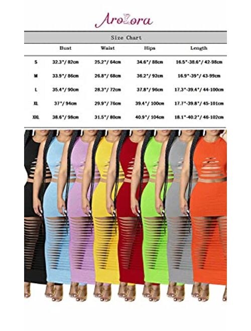 Aro Lora Women's Sexy Round Neck Long Sleeve Cut Out Bodycon Club Two Piece Maxi Dress