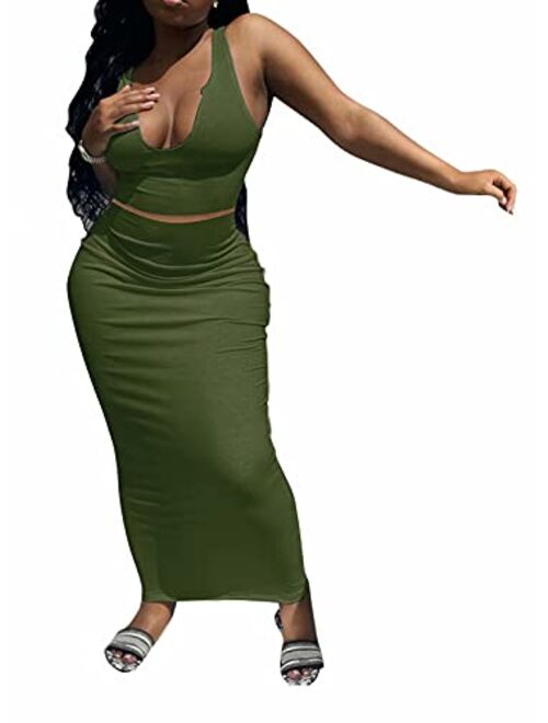 Aro Lora Womens Sexy V Neck Sleeveless Bodycon Club 2 Piece Maxi Dress