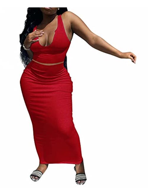 Aro Lora Womens Sexy V Neck Sleeveless Bodycon Club 2 Piece Maxi Dress