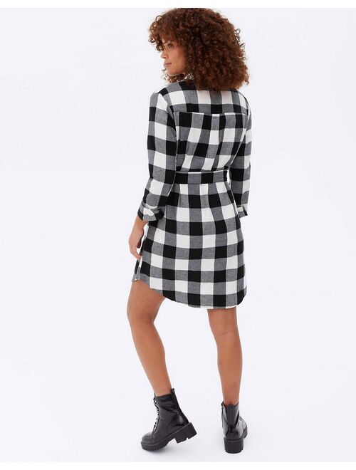 New Look belted shirt dress in black & white gingham