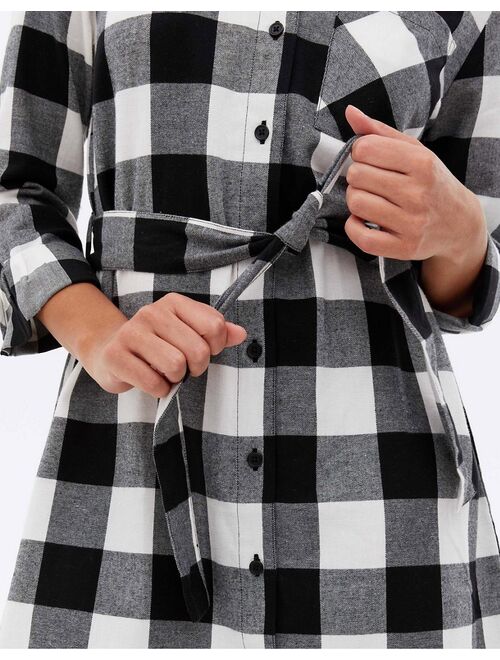 New Look belted shirt dress in black & white gingham