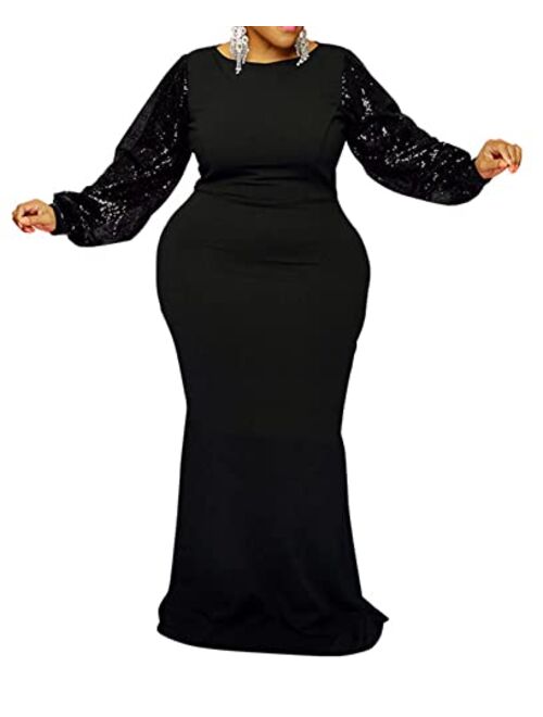 Aro Lora Womens Plus Size Sexy Long Sleeve Sparkly Sequin Party Evening Bodycon Long Maxi Dress