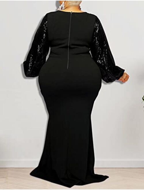 Aro Lora Womens Plus Size Sexy Long Sleeve Sparkly Sequin Party Evening Bodycon Long Maxi Dress