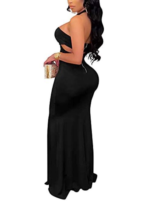 Aro Lora Womens Sexy Elegant Sleeveless Open Back Cutout Long Evening Party Bodycon Maxi Dress