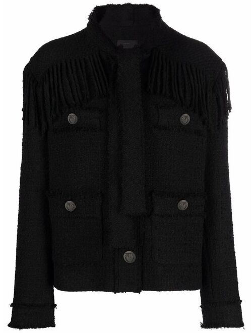 Pinko fringe-detail tweed jacket