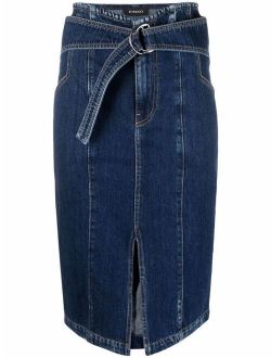 belted-waist denim skirt