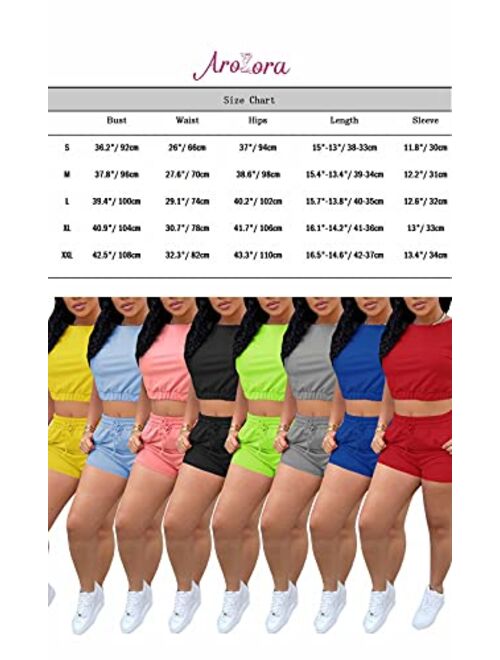 Aro Lora Womens Sexy 2 Piece Outfit Tracksuit Short Sleeve Lace Up Crop Top and Shorts Set Romper
