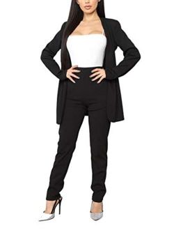 Women's 2 Piece Outfit Casual Solid Open Front Blazer and Pencil Pant Suits Set