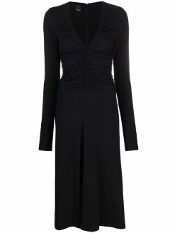 ruched bodice midi dress