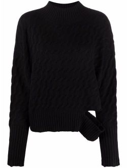 distressed-finish roll neck sweater