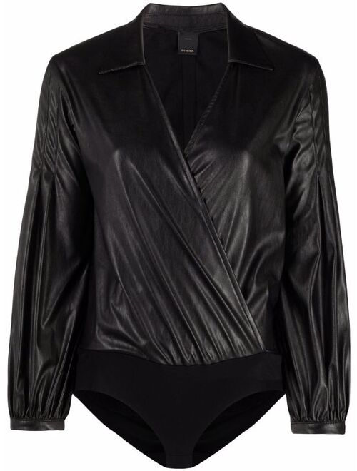 Pinko faux-leather wrap-style bodysuit
