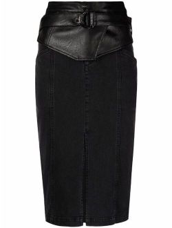 belted-waist denim skirt