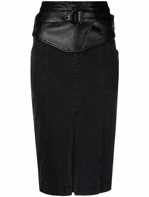 Pinko belted-waist denim skirt