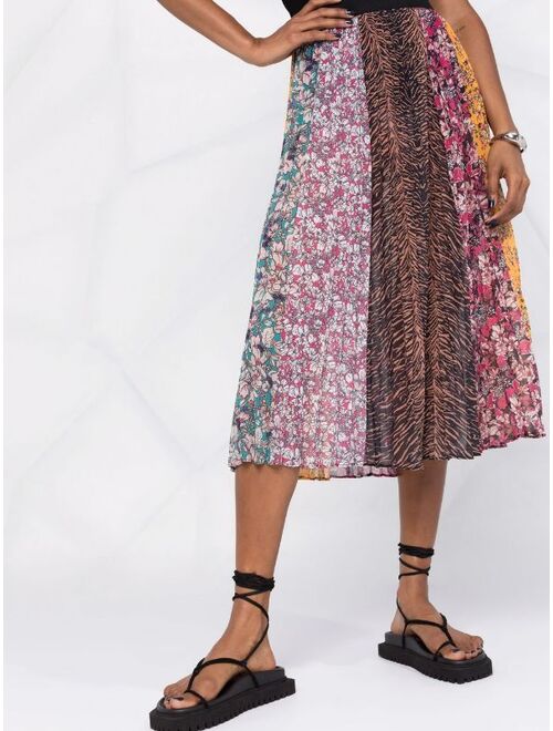 Pinko floral-print plisse pleated midi skirt