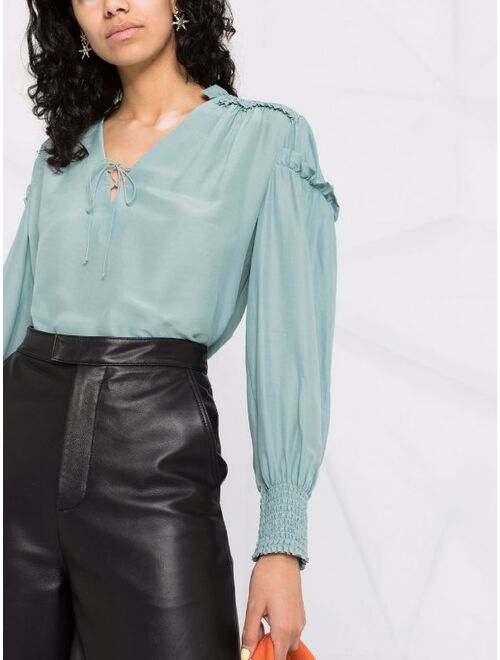 Pinko lace-tied long sleeve blouse