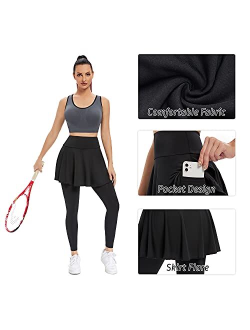 JOYSHAPER Women Tennis Skirted Legging with Pockets,Golf Pleated Skirt Capris Leggings Athletic Workout Running Yoga Pants