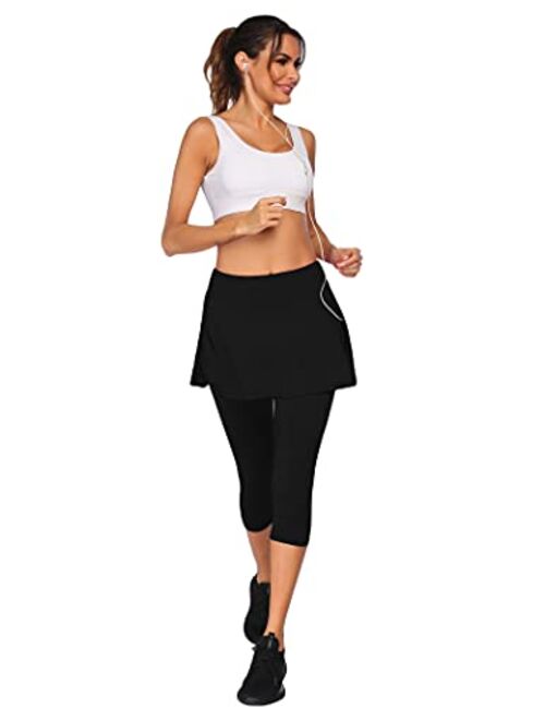 COOrun Women's Skirted Leggings Capris Quick-Dry Tenis Skort with Pockets Yoga Cropped Pants