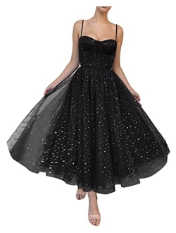 Starry Tulle Puffy Sleeve Prom Dress Long with Slit Sparkle V Neck Ball Gown A Line Formal Evening Gowns