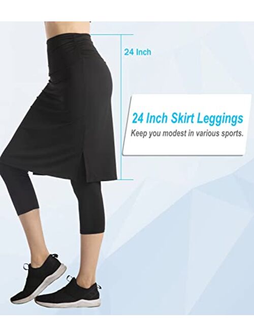 Cityoung Skirted Leggings for Women Dressy Skirt with Leggings Attached Workout Modest Swim Skirts with Capri with Pockets