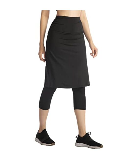 Cityoung Skirted Leggings for Women Dressy Skirt with Leggings Attached Workout Modest Swim Skirts with Capri with Pockets