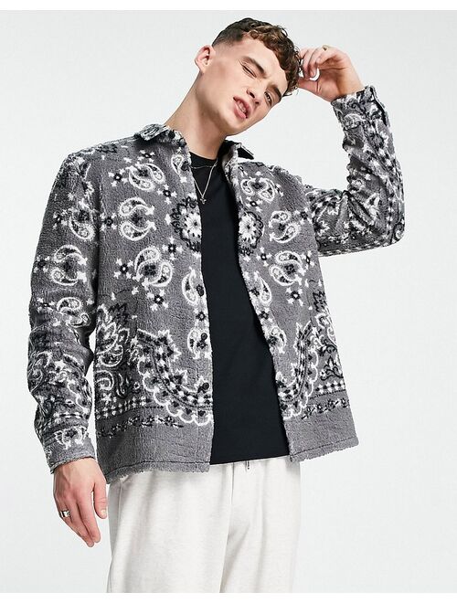 Asos Design overshirt with paisley placement design in teddy fleece