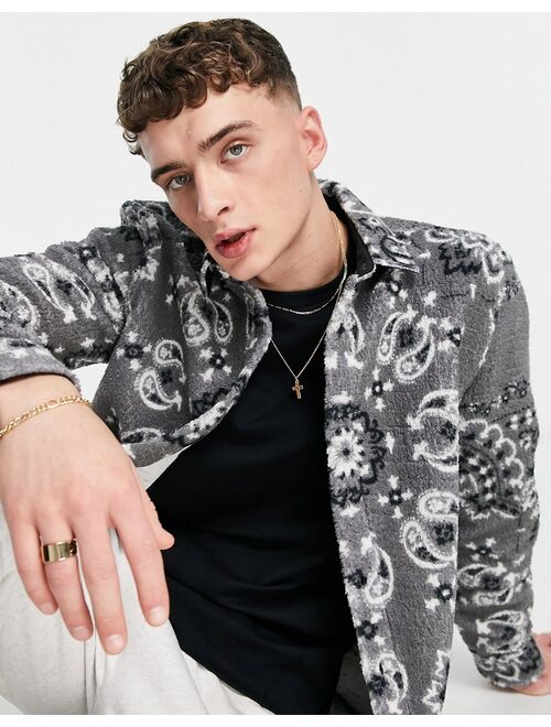 Asos Design overshirt with paisley placement design in teddy fleece