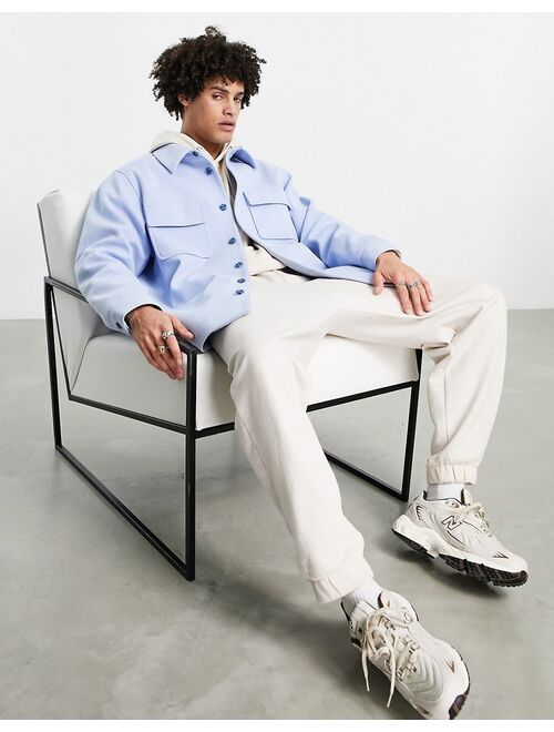 Asos Design wool look shacket in light blue