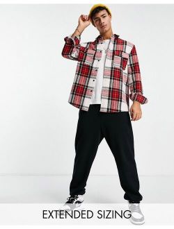 overshirt in red and white flannel tartan check