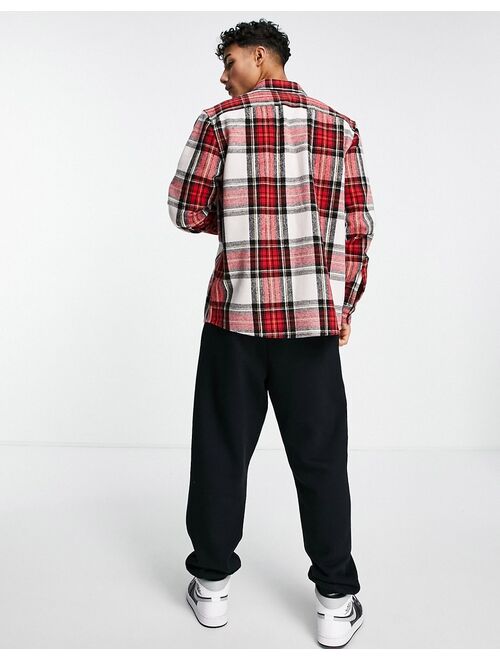 Asos Design overshirt in red and white flannel tartan check