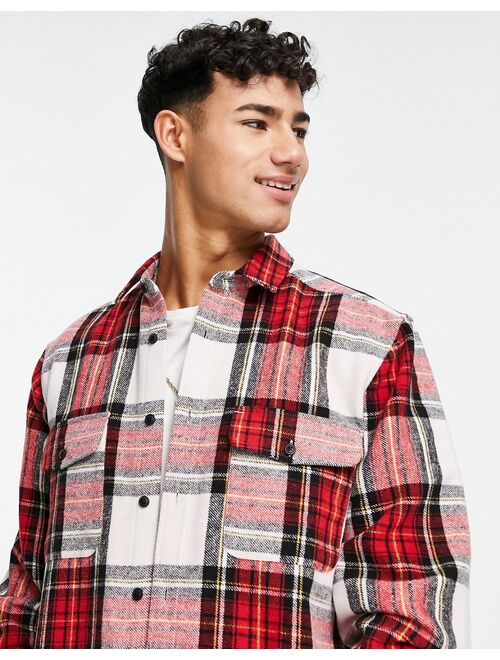 Asos Design overshirt in red and white flannel tartan check