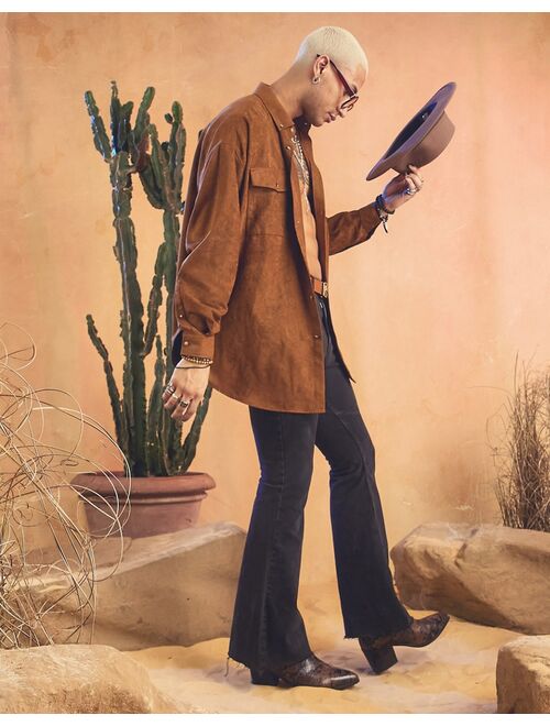 Asos Design oversized shirt in faux suede in tan