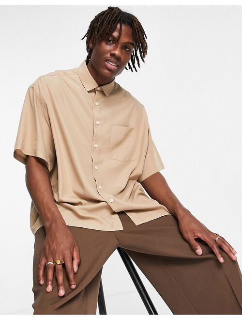 Asos Design relaxed oversized washed modal short sleeve shirt in sand