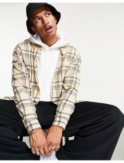 90s oversized plaid shirt in stone
