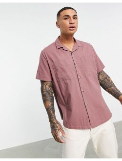 linen look relaxed revere collar shirt in taupe